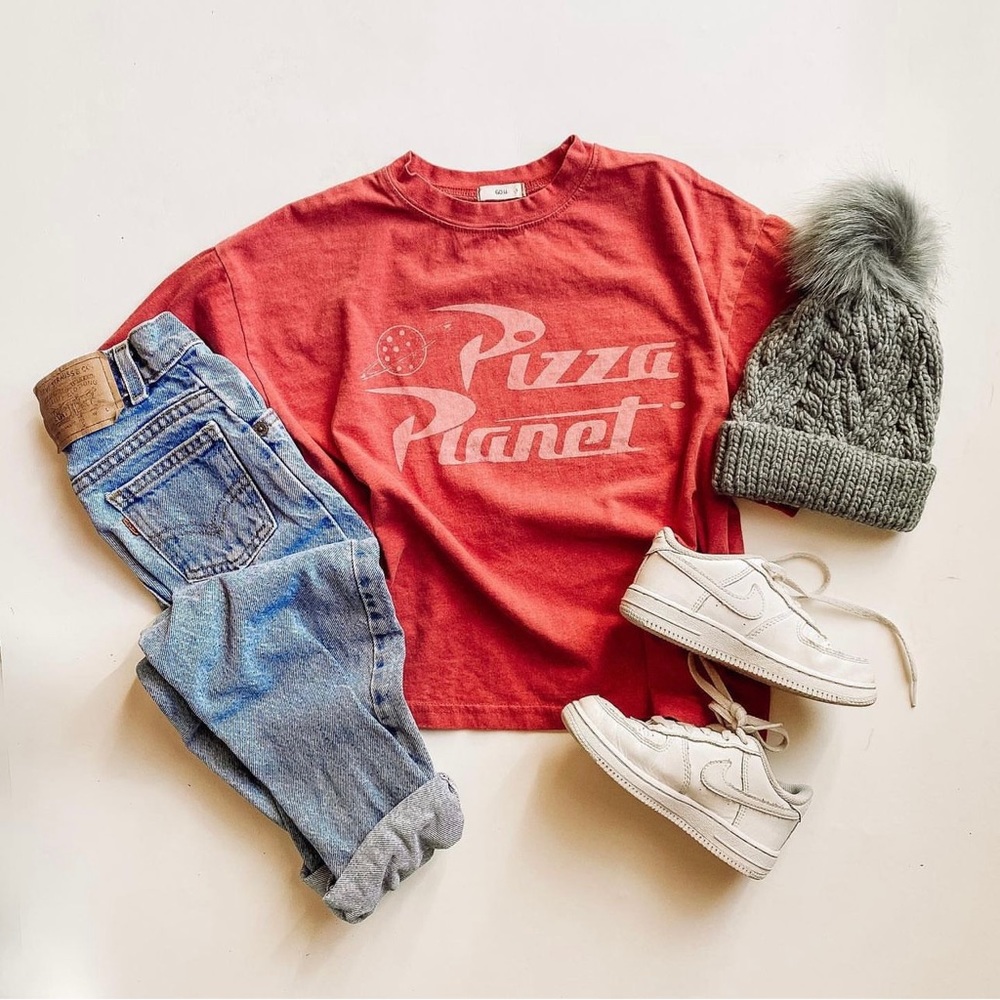 June and grey pizza planet shirts
